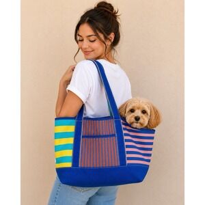 Lands' End Striped Canvas Tote in Blue, Yellow, Pink